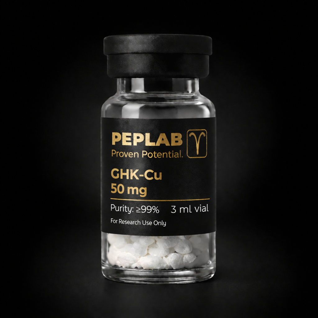 Peplab GHK-Cu 100 mg supplement bottle on a black background