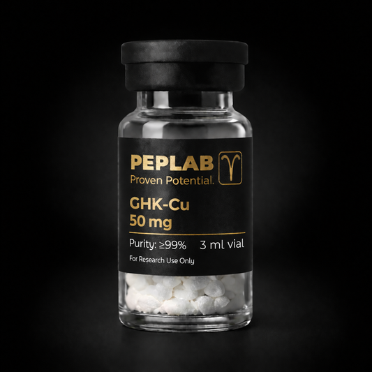 Peplab GHK-Cu 100 mg supplement bottle on a black background